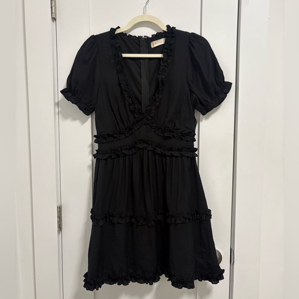 Altar’d State Black Ruffle Trim Mini Dress